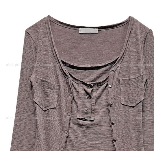 Ropi Pocket Cutting Sleeveless Cardigan Set