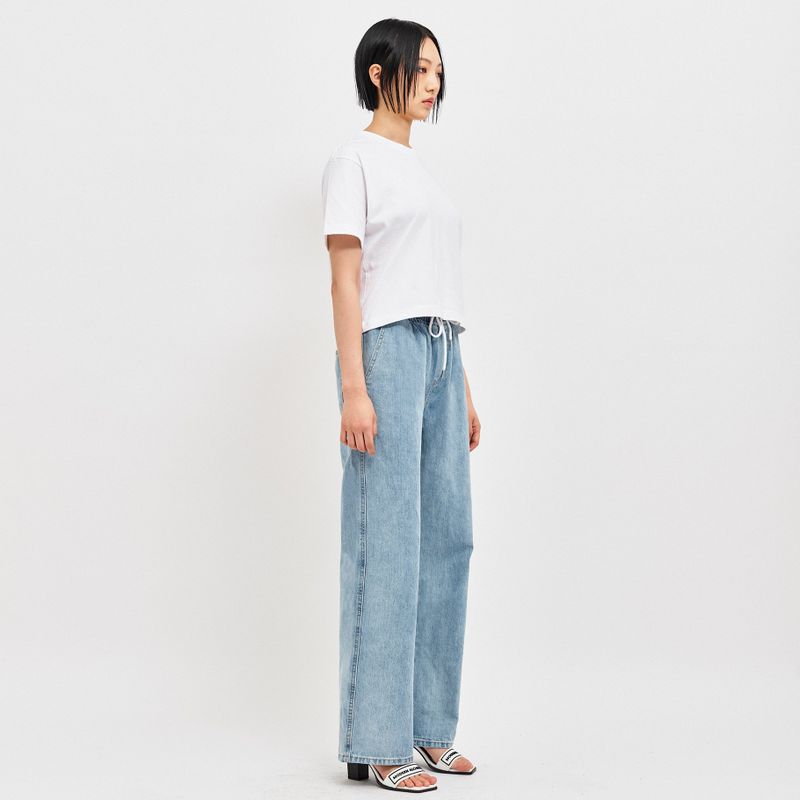 BANDING WIDE DENIM PANTS LIGHT BLUE
