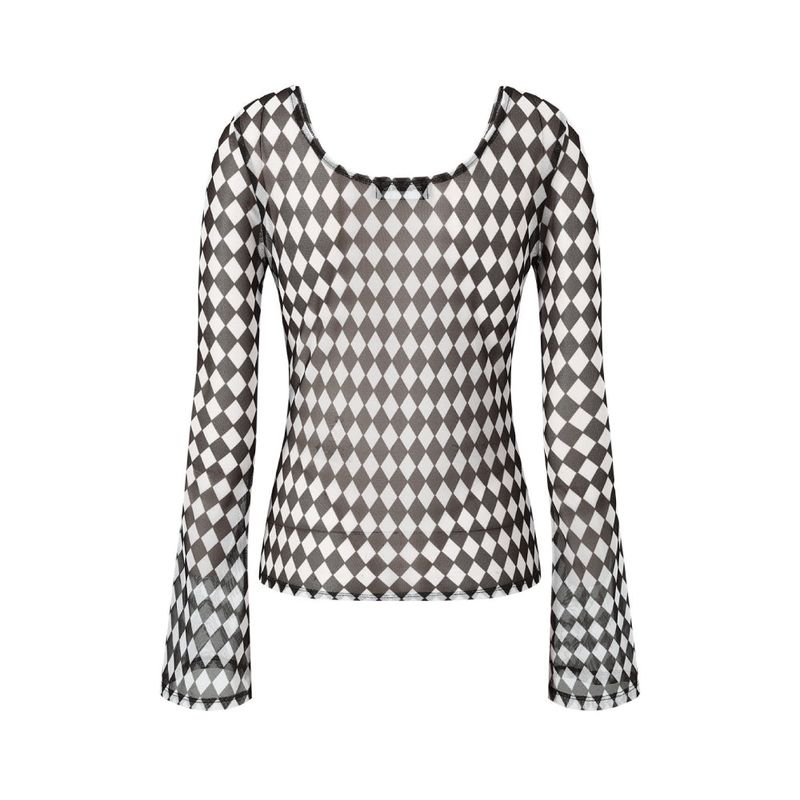 アーガイルメッシュロングスリーブTシャツ (ブラウン)