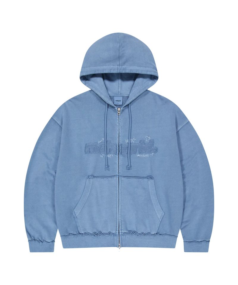 BASIC LOGO PIGMENT ZIP-UP HOODIE_BLUE