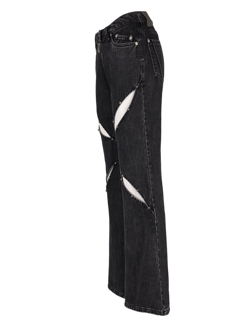 STUD GREY CUTOUT ZIPPER DENIM
