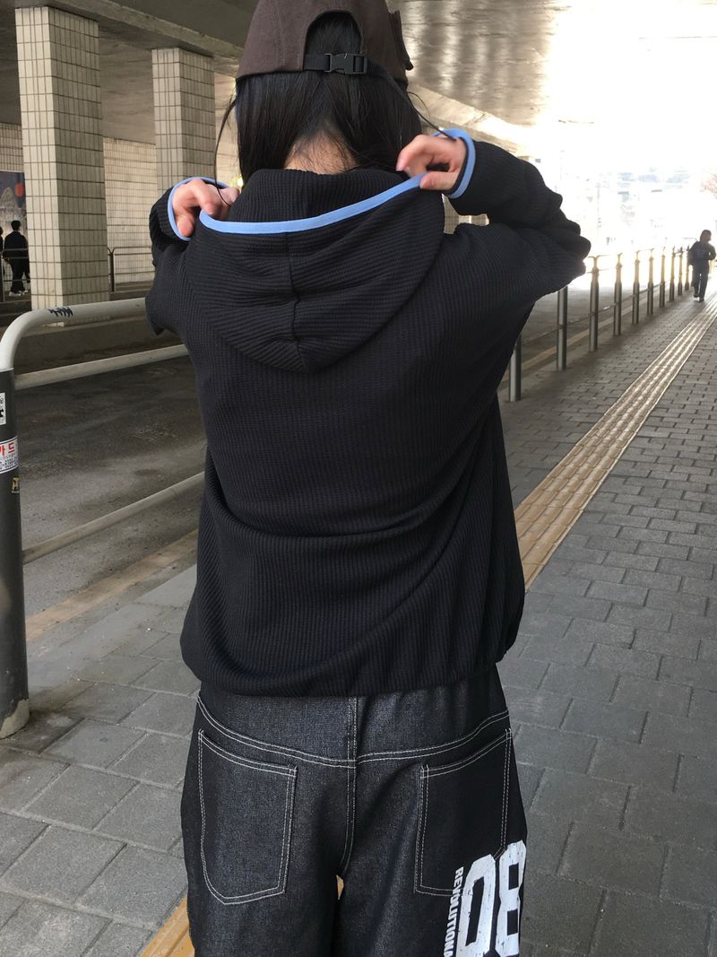 Split Diagonal Waffle Hoodie (4c)