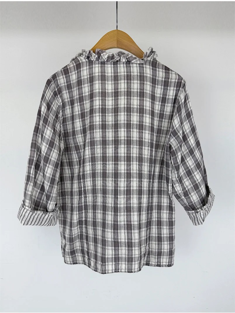 WASHED CHECK FRILL SHIRT (2C)