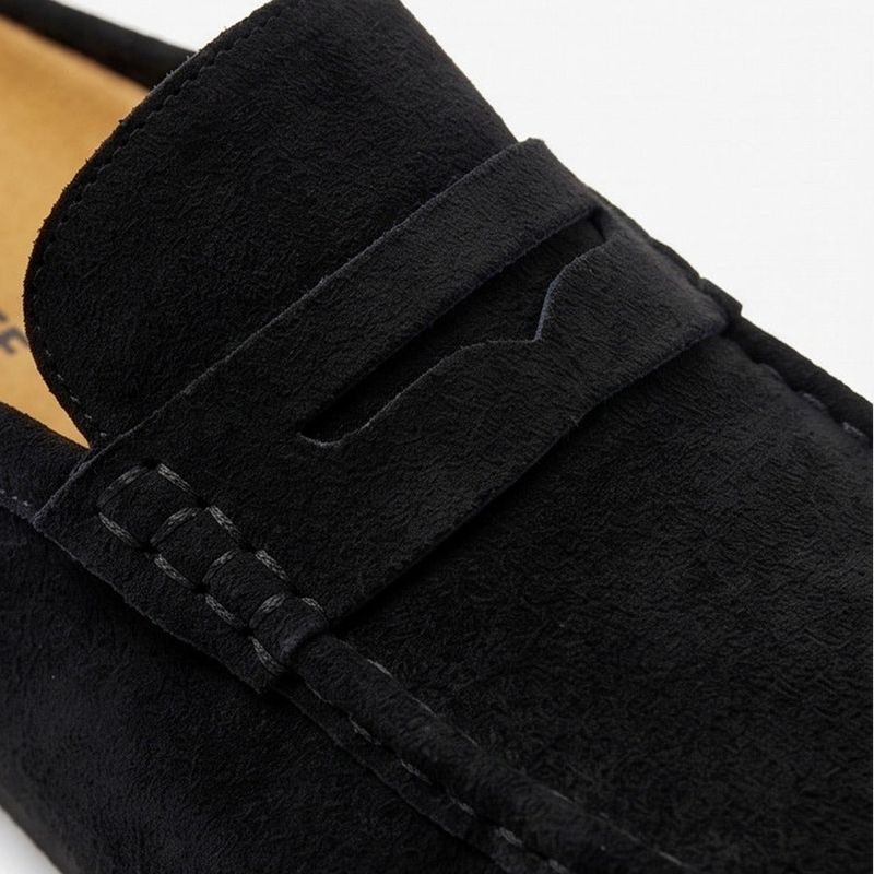 Suede Loafer Slides Black