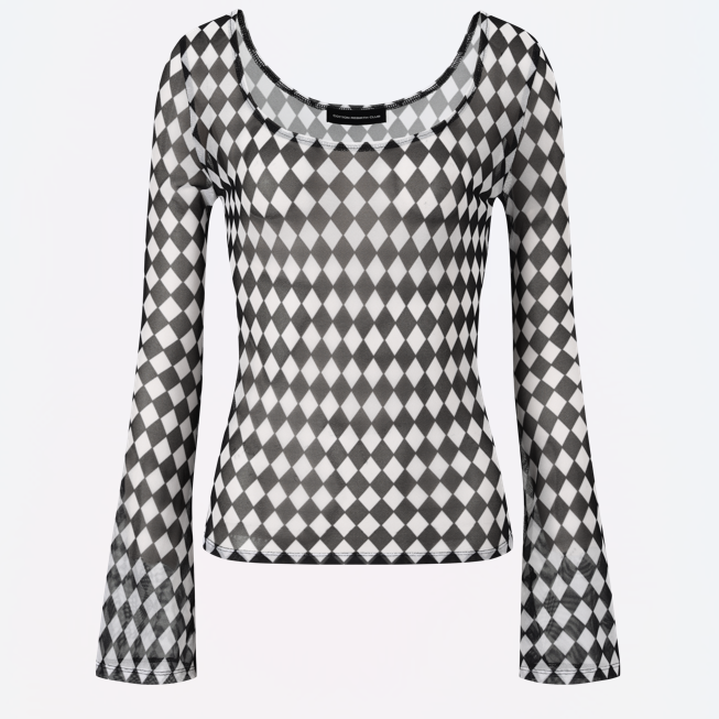 アーガイルメッシュロングスリーブTシャツ (ブラック)
