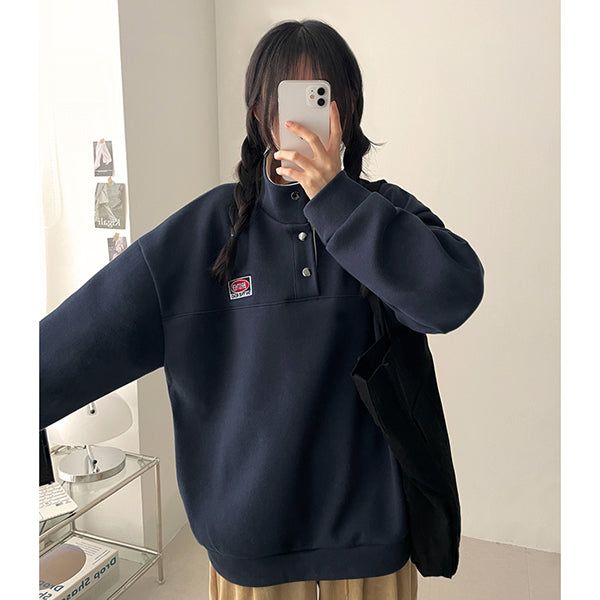 Mile Snap High Neck Patch Color Matching Sweatshirt