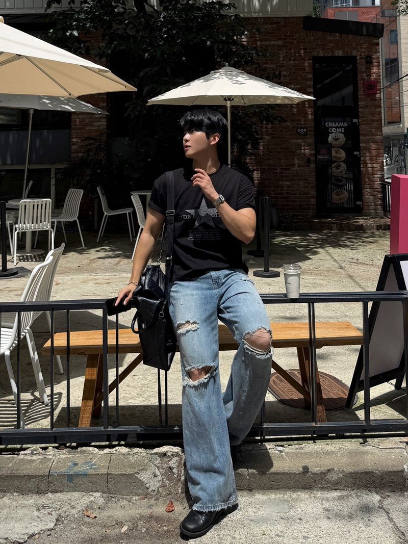 Vintage slab wide snap denim pants