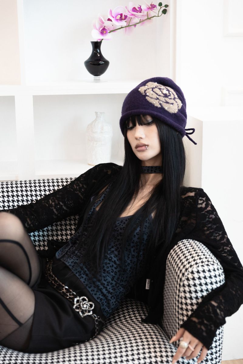 [Sepia] Leopard mesh sleeveless (scarf set) (Black/Blue)
