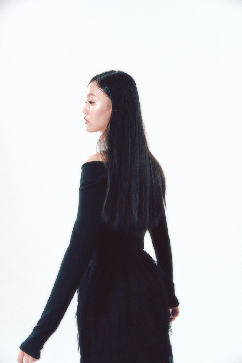 Knit Ribbon Shirring Top Set Black