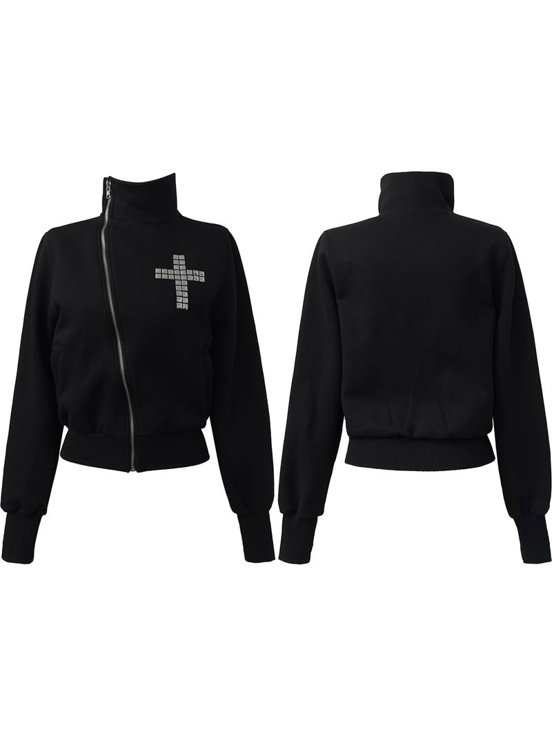cross stud diagonal warmer zip-up (fleece-lined / 2color)