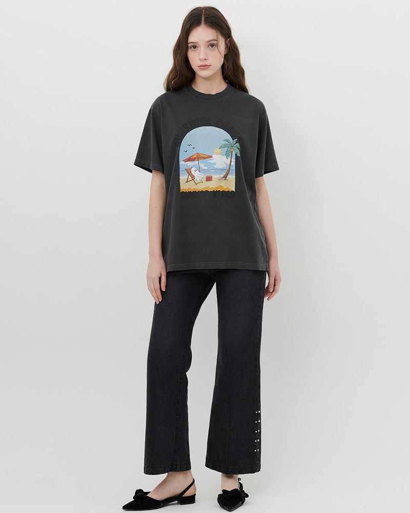 STUDS FLARED JEANS [BLACK]