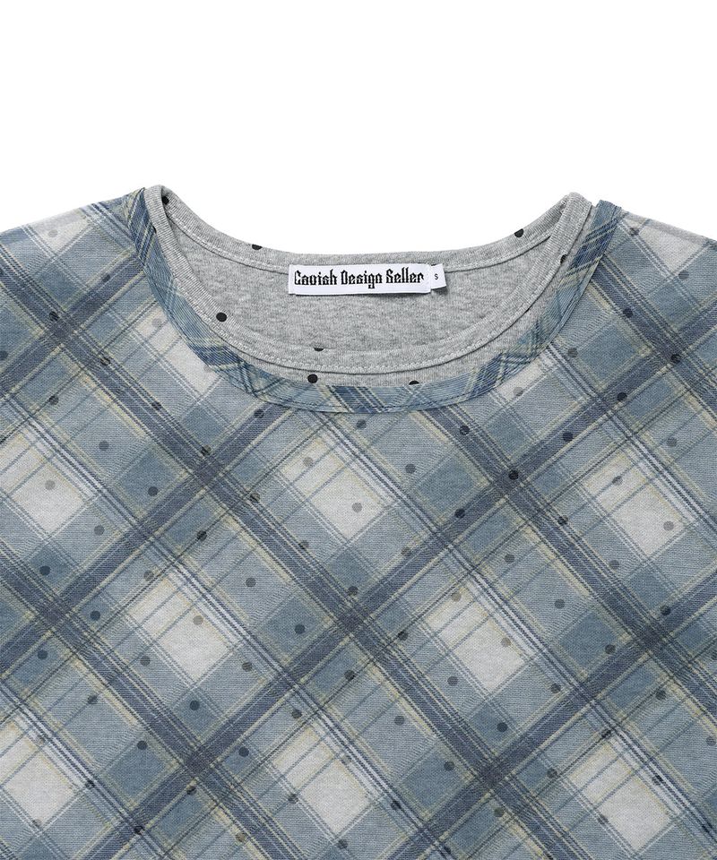 SHEER CHECK LAYERED LS TEE BLUE(CV2GFFT557A)