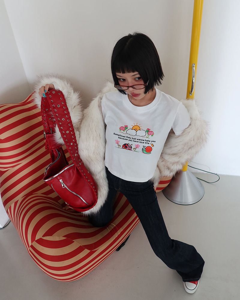 High-neck fake fur jacket coat