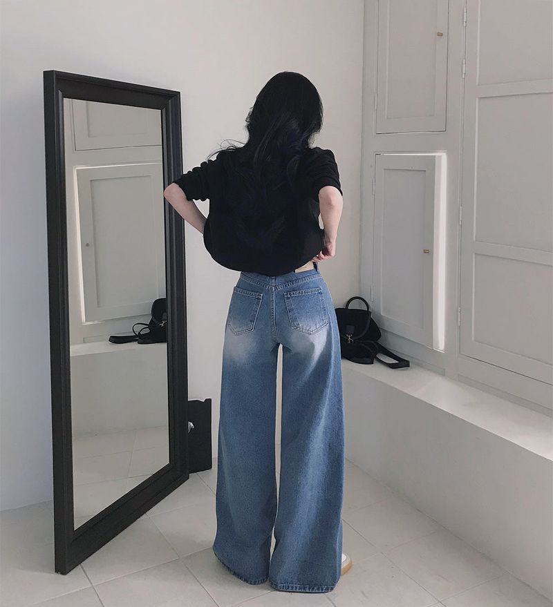 [Bellide made] FLOW, SLIT LINE WIDE DENIM PANTS