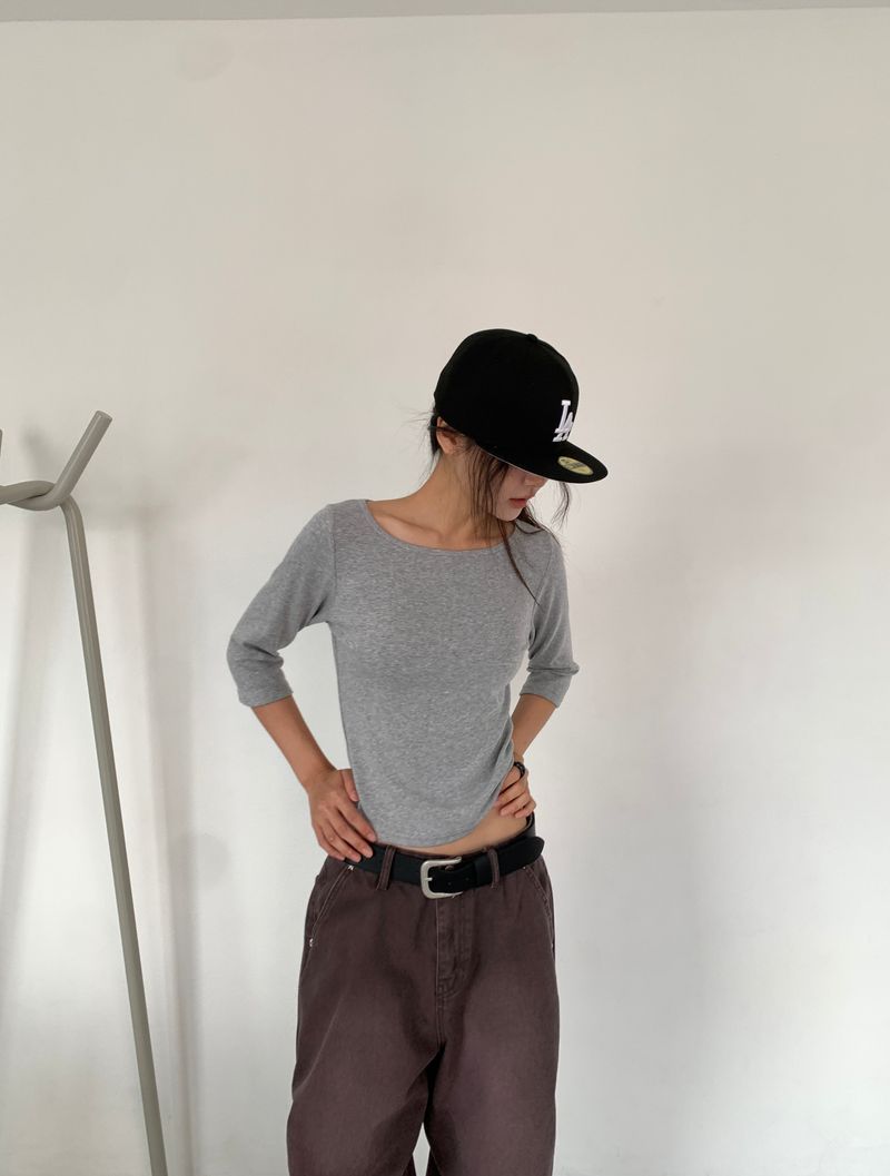BOAT NECK MID SLEEVE TEE (4C)