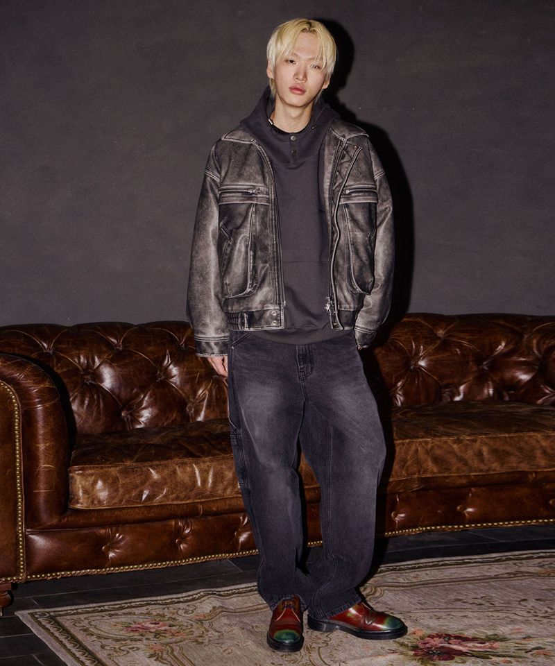 sookim（スキム）の「QUILTING WASHING LEATHER POCKET BLOUSON_DARK GRAY（Jackets/Outerwear）」