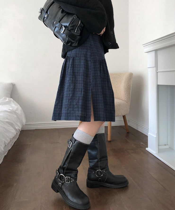 Kotori slit check midi skirt