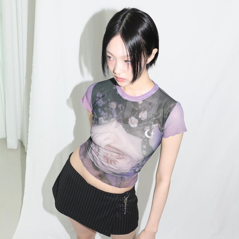 Purple Rose Mesh Top