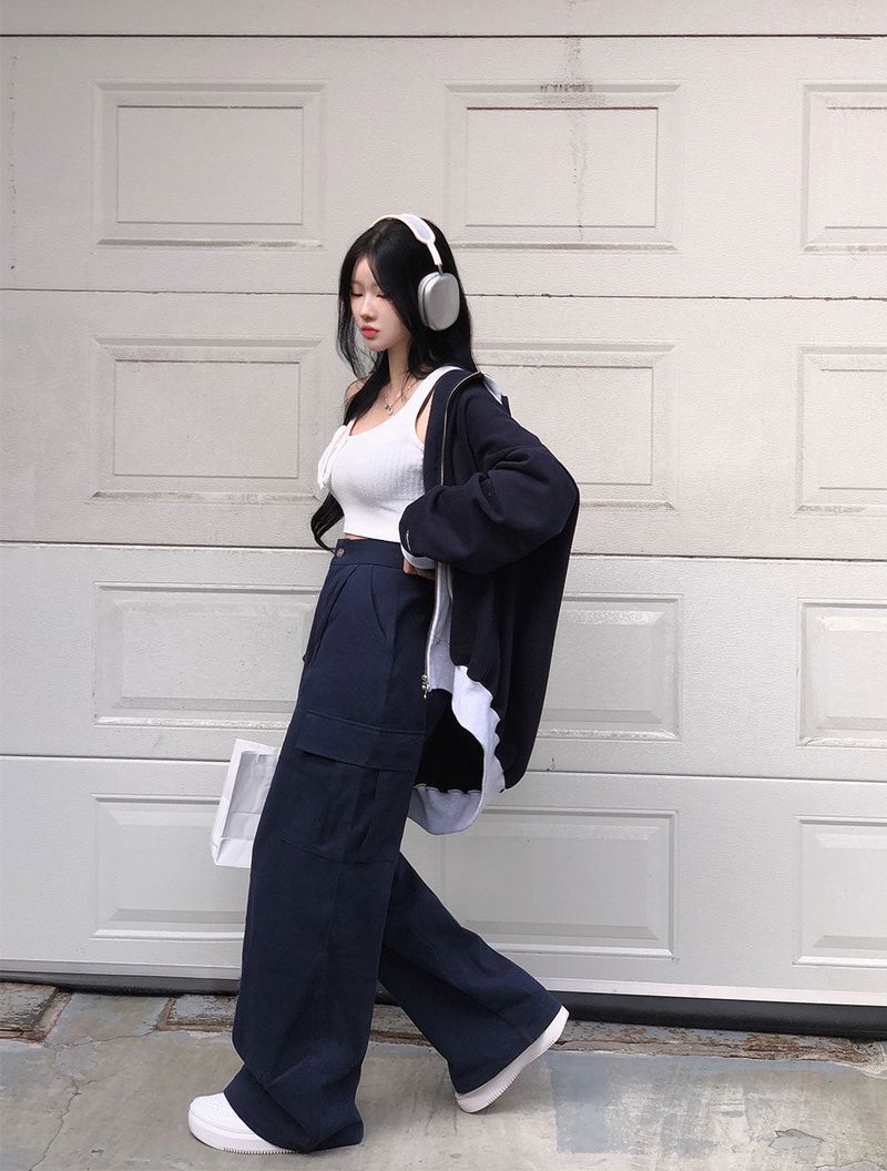 [BELLIDE MADE] suede pocket wide cargo pants