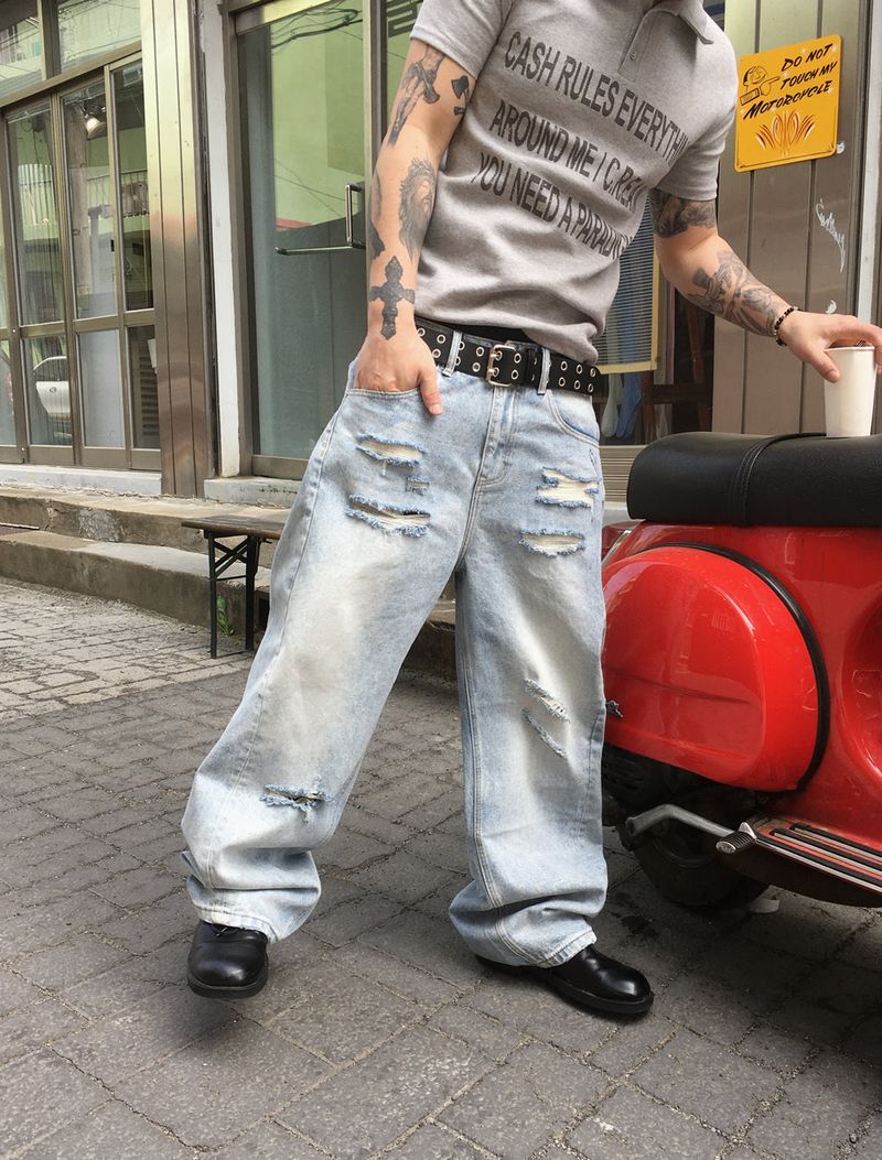 No.1726 T damage light denim PT