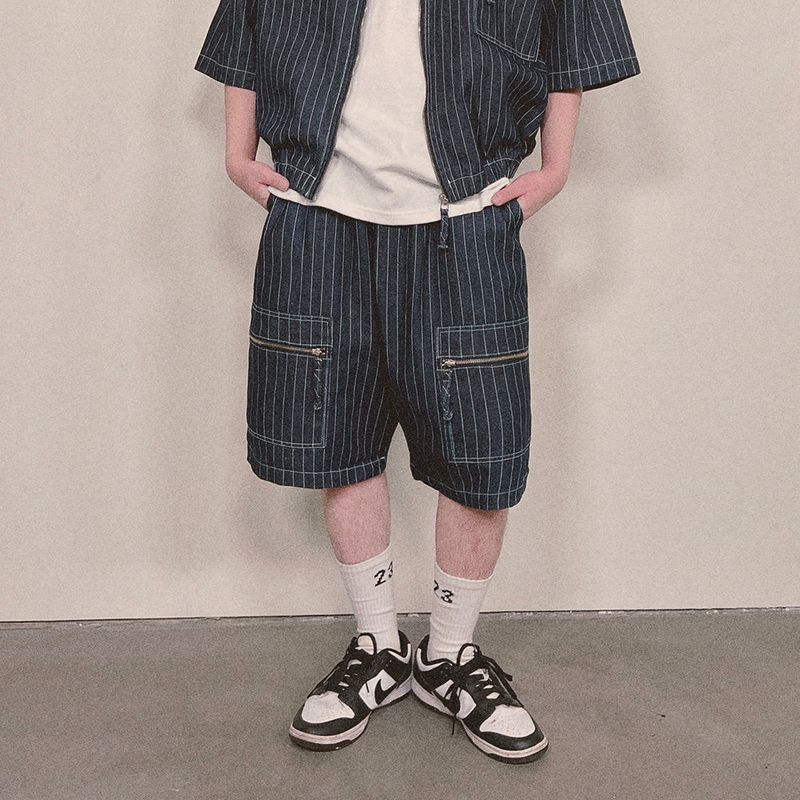 stripe denim shorts_blue