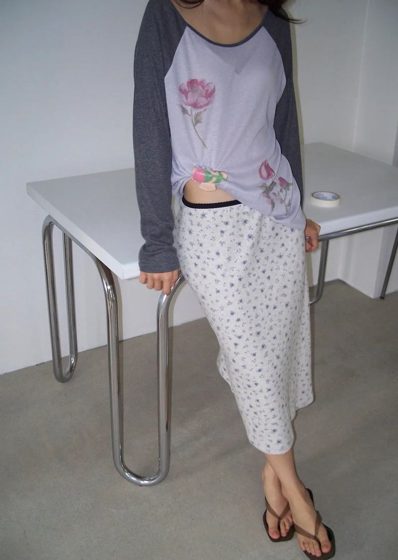 Flower print raglan T(2c)