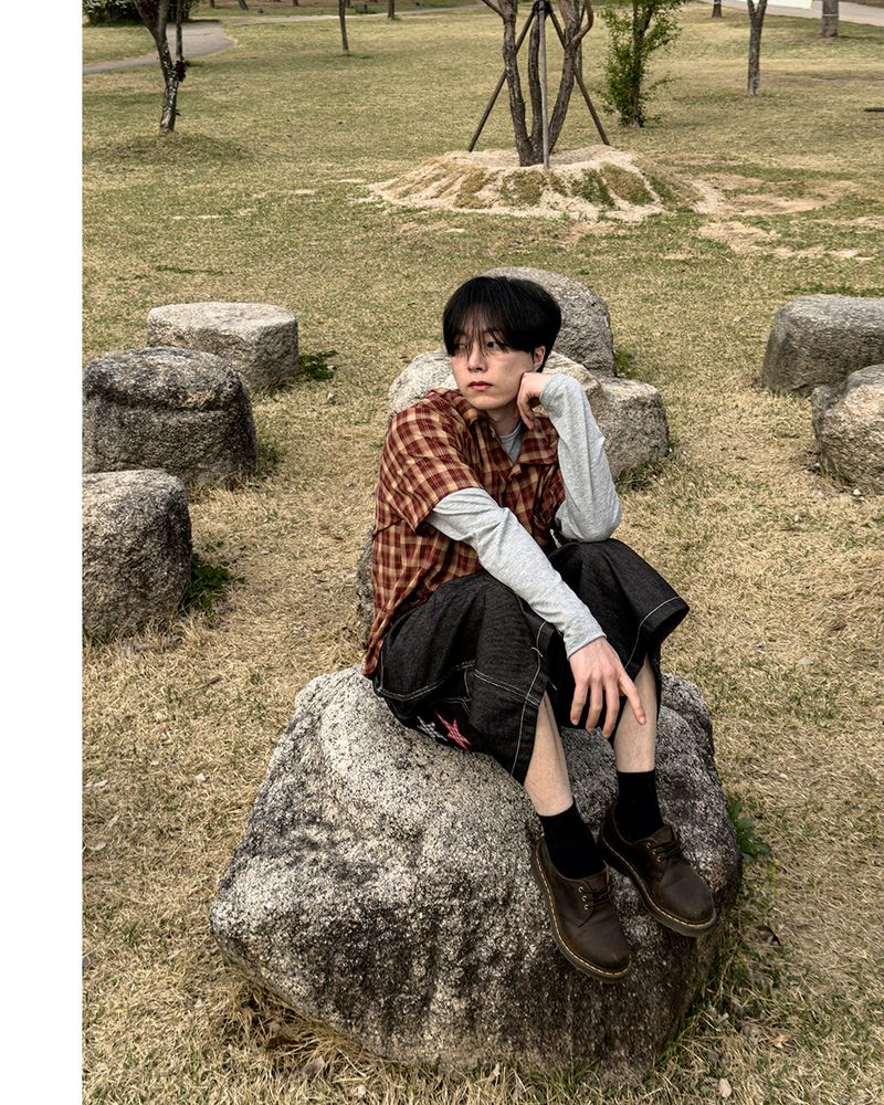 Rendro Square Check Half Shirt