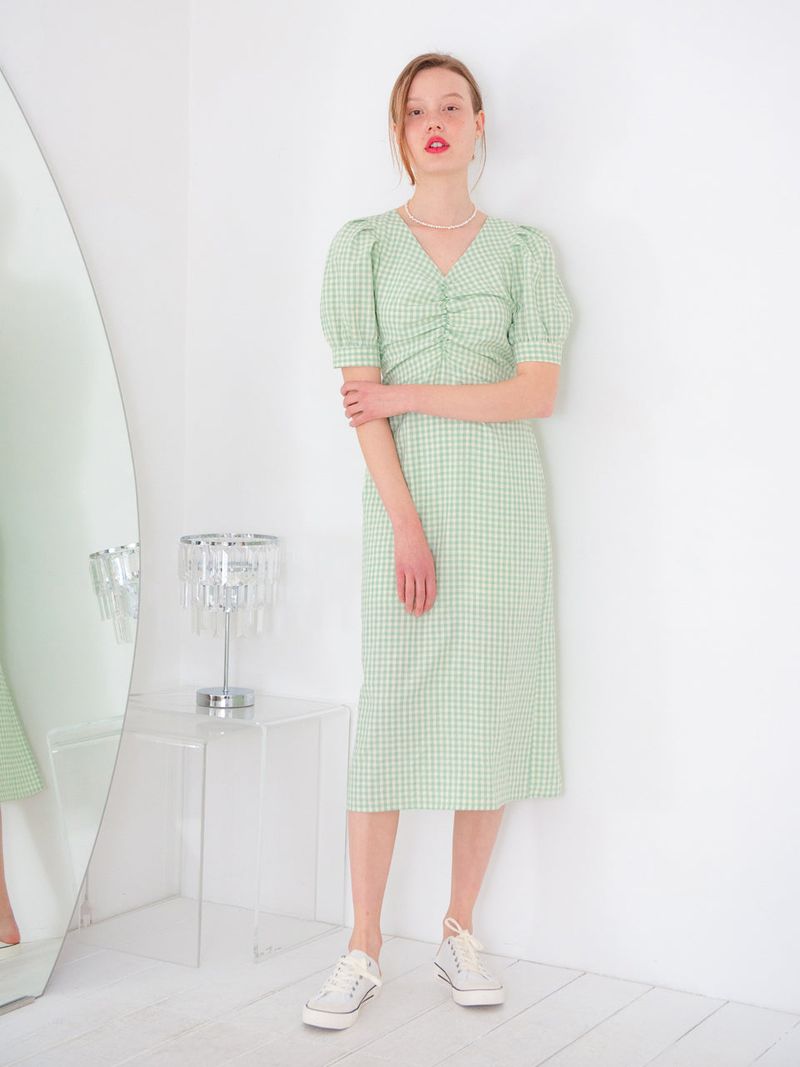SHIRRING DETAIL MIDI ONEPIECE_GREEN