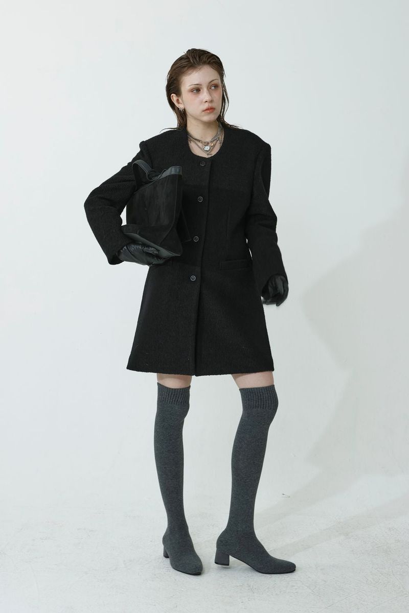 WOOL-LIKE LONG COAT_BLACK