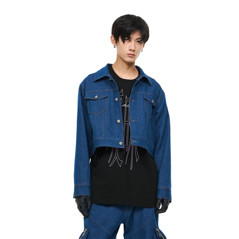 RELABEL Sharp-Cut Short Multi-Pocket Denim Jacket, Stylish Spring Outerwear, New Style
