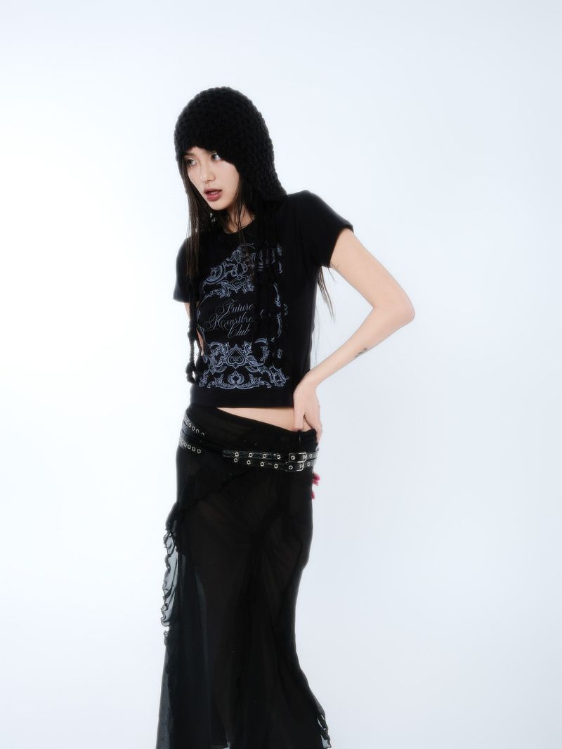 SILHOUETTE RUFFLE MAXI SKIRT [BLACK]