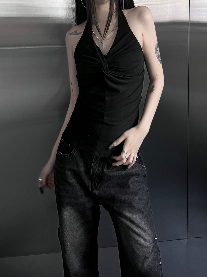 owl halter neck twist sleeveless (2color)