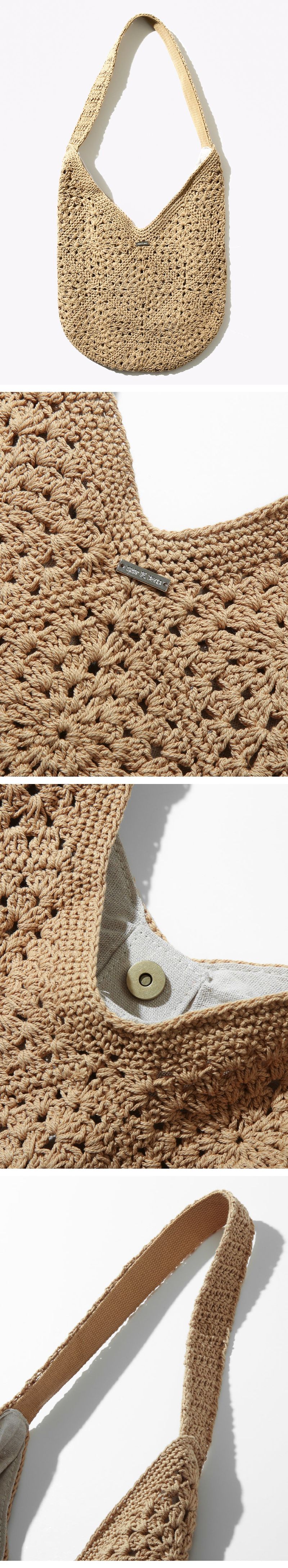Floral Crochet Round Shoulder Bag_Beige  