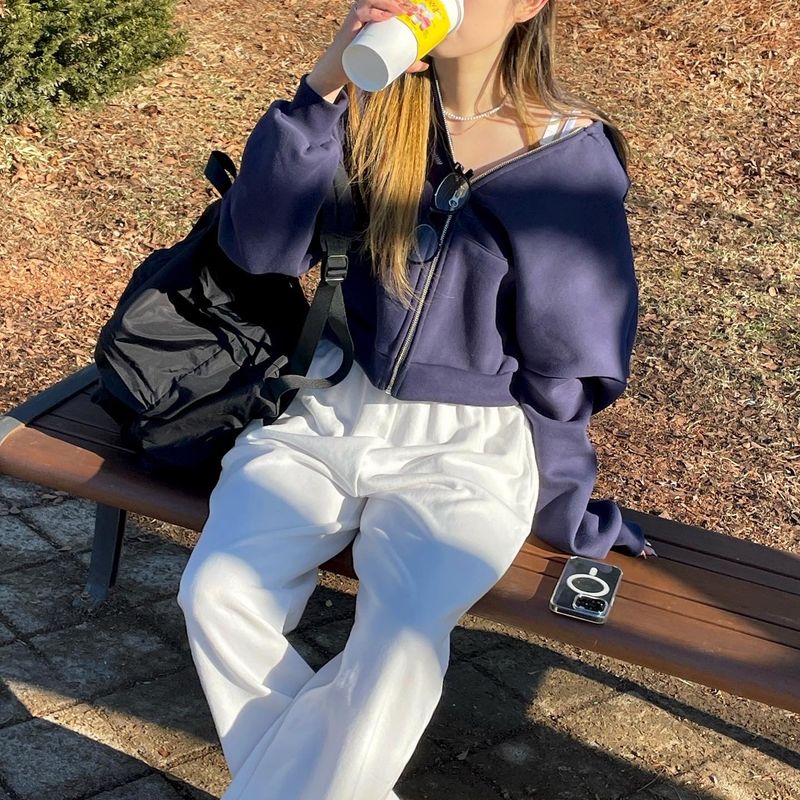 [Bellide made] embroidery napping hood zip-up