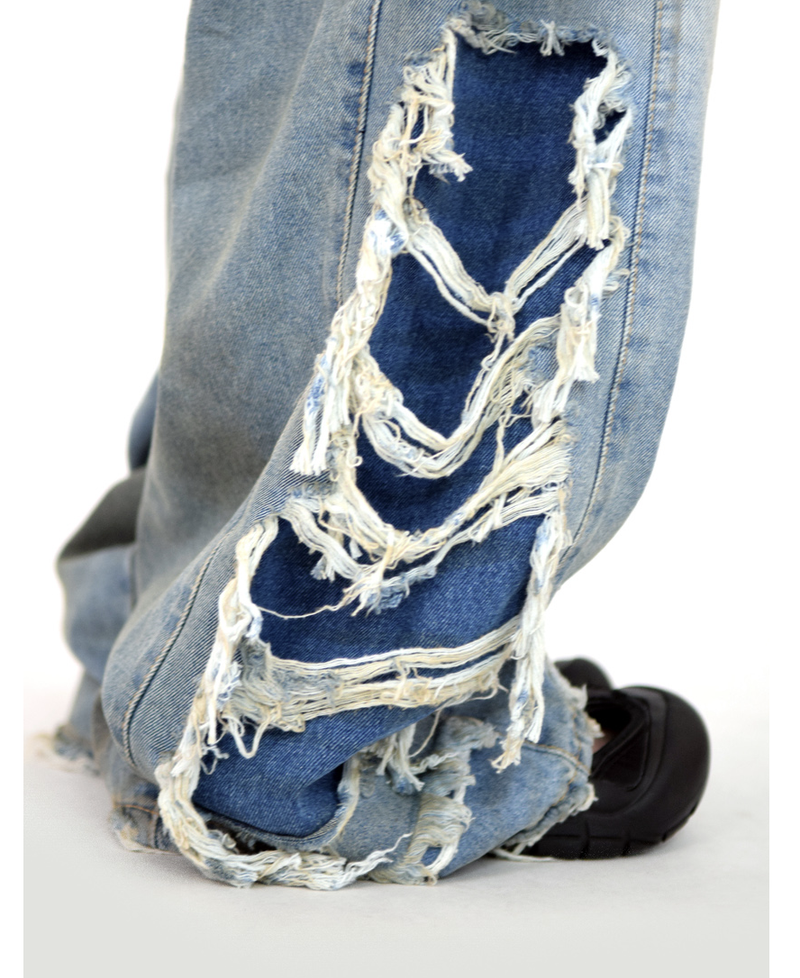side dirty wide denim pants