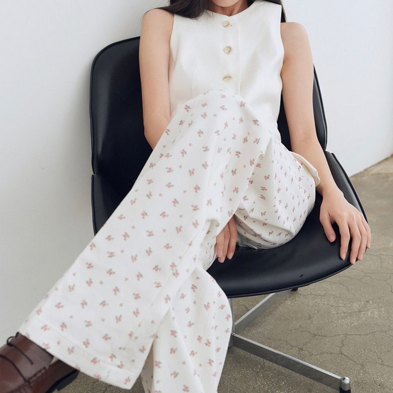 Tailored Flower Pattern Pants