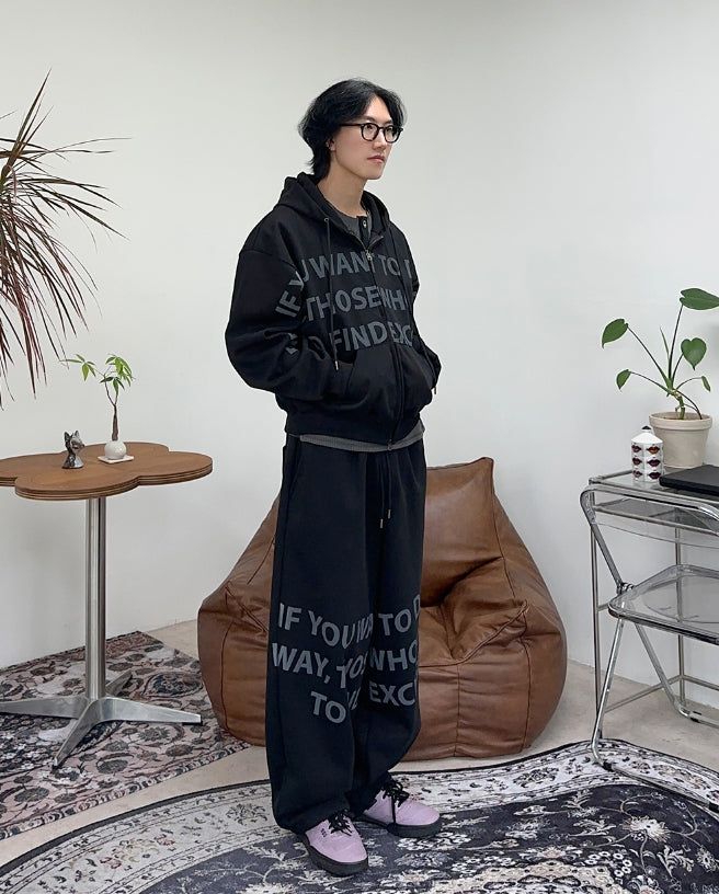 Freno Lettering Hooded Zip-Up