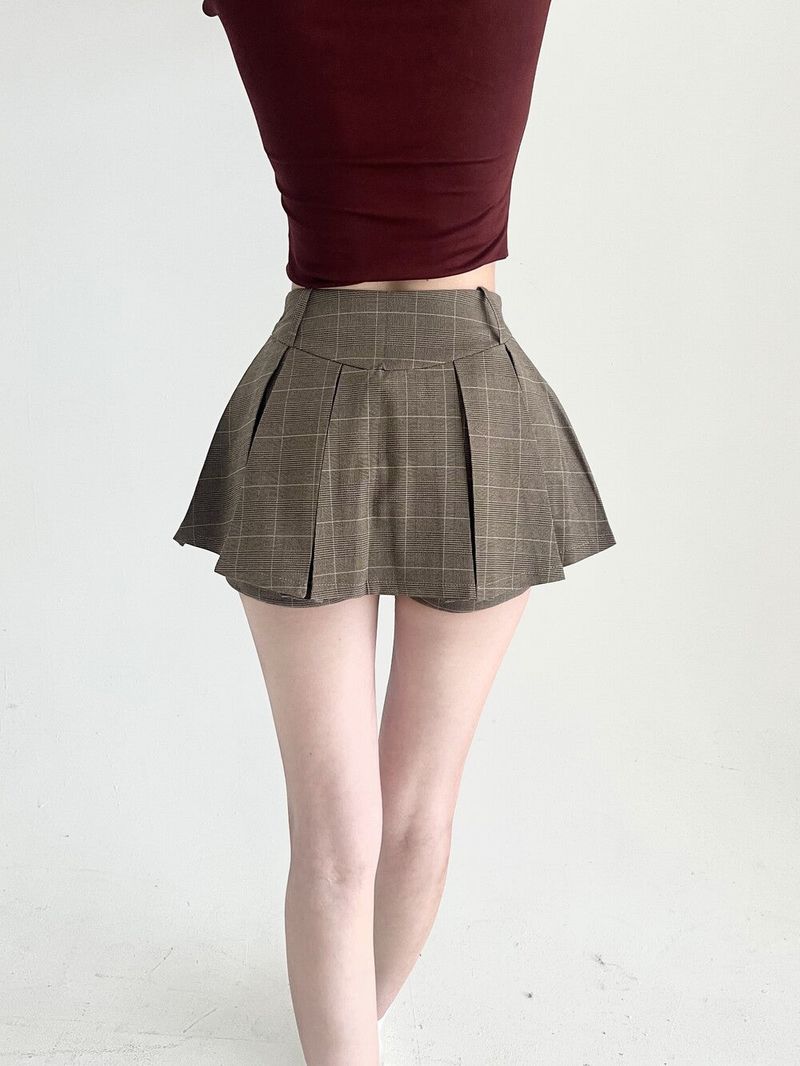 1480. Check pleats mini skirt pants (2color)