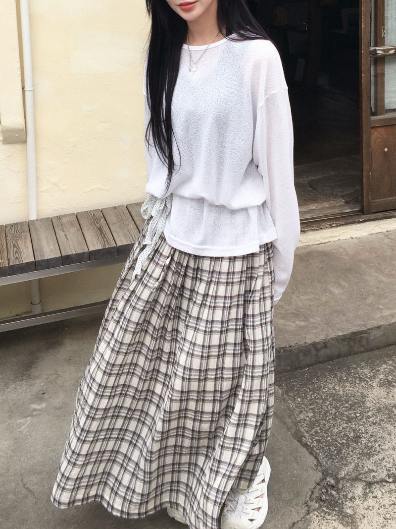 Maple Check Banded Shirred Skirt (3c)