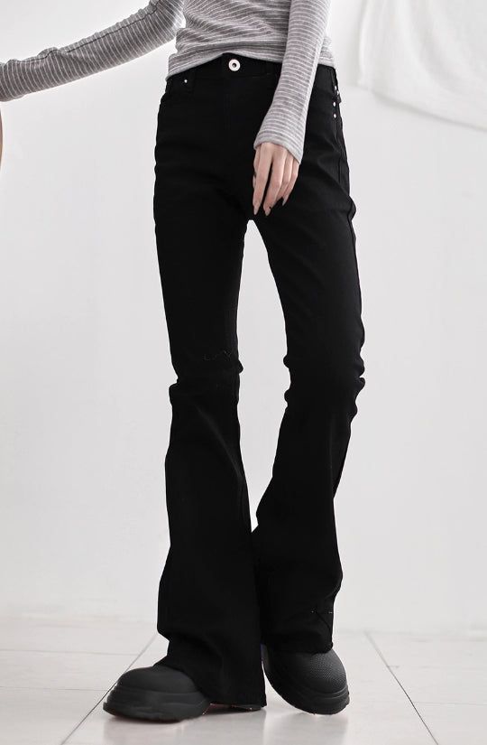 Black pin bootcut denim
