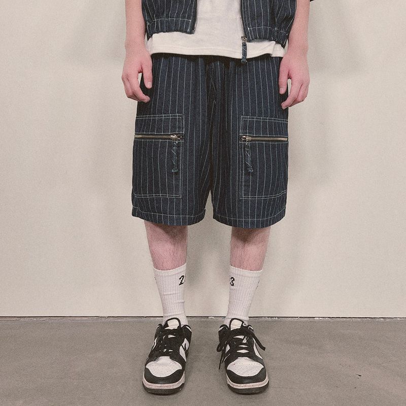 stripe denim shorts_blue