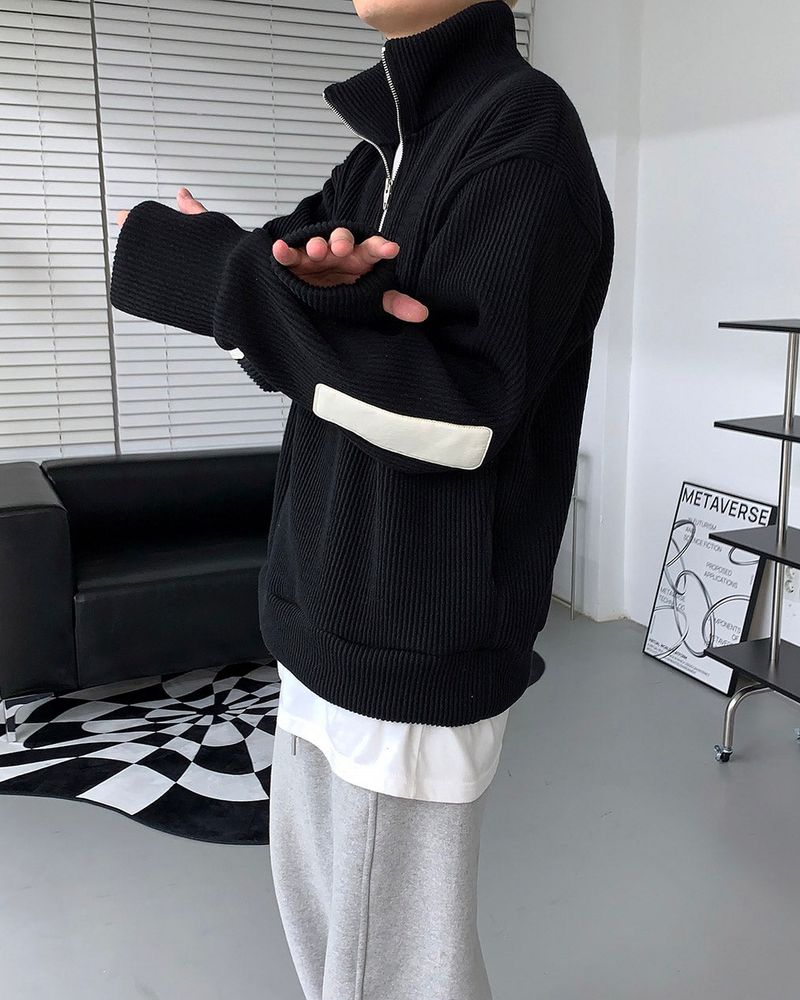 MT leather patch semi zip-up (3 colors)