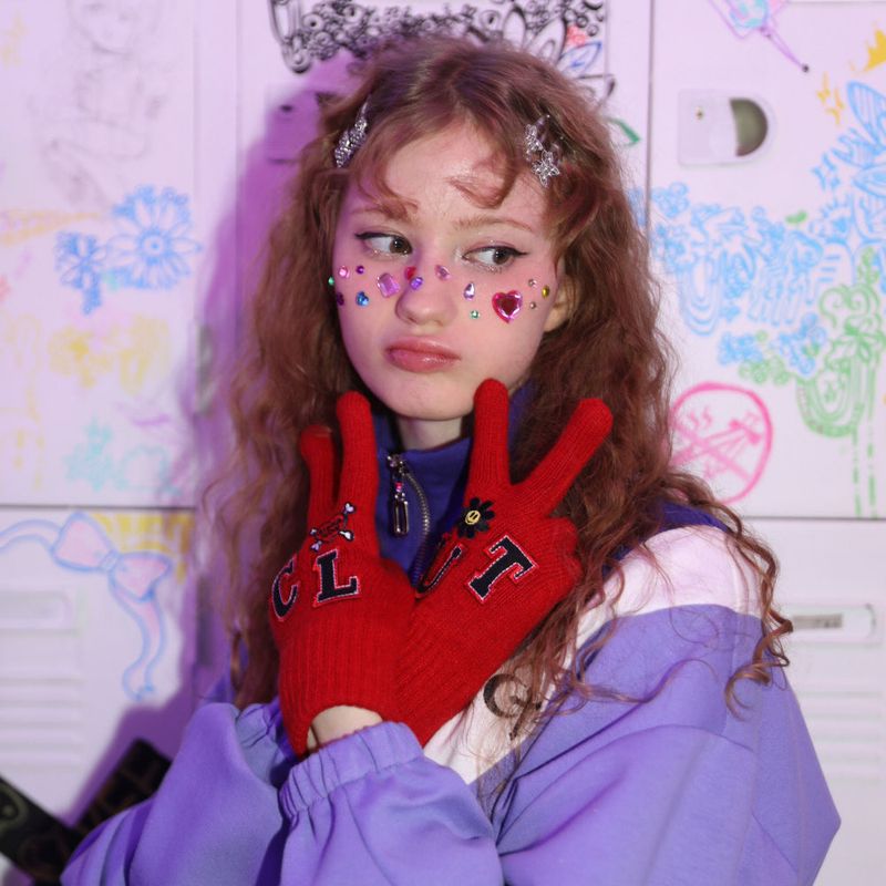 0 5 patch wool knit gloves - RED