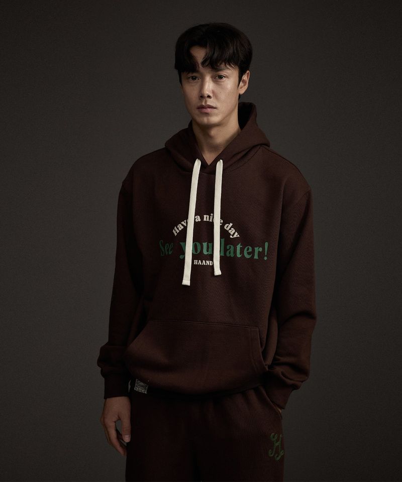HAAND LOGO GRAPHIC HOODIE BROWN