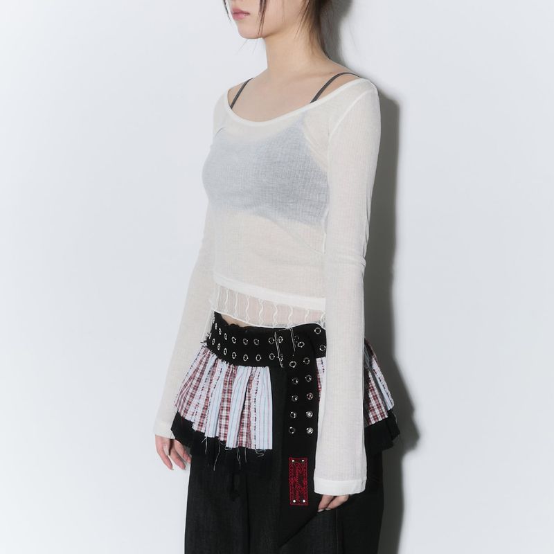 sheer layered unbal sleeve - cream