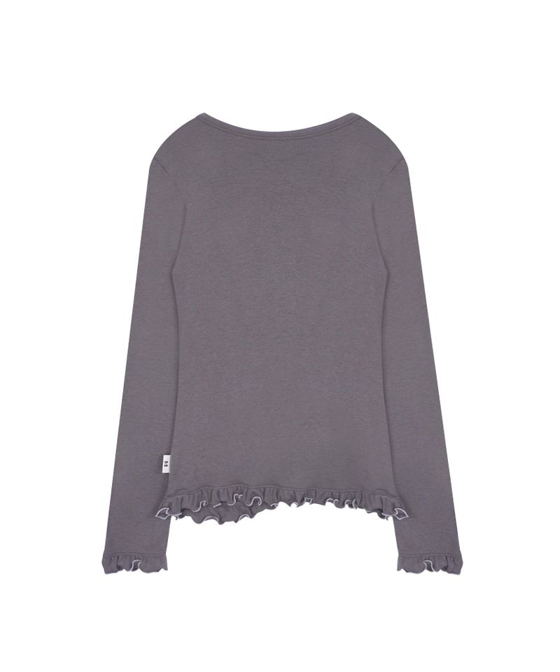 ASYMMETRIC SHIRRING LACE CARDIGAN SMOKE PURPLE