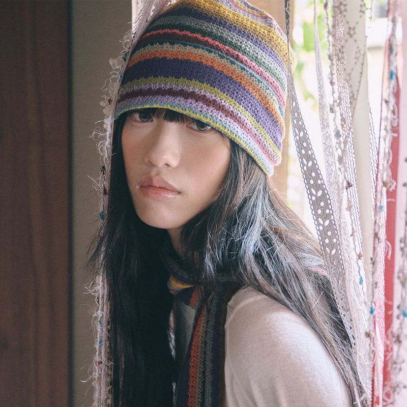 kiibi（キイビ）の「ヒッピー ストライプ ビーニー パープル（帽子）」