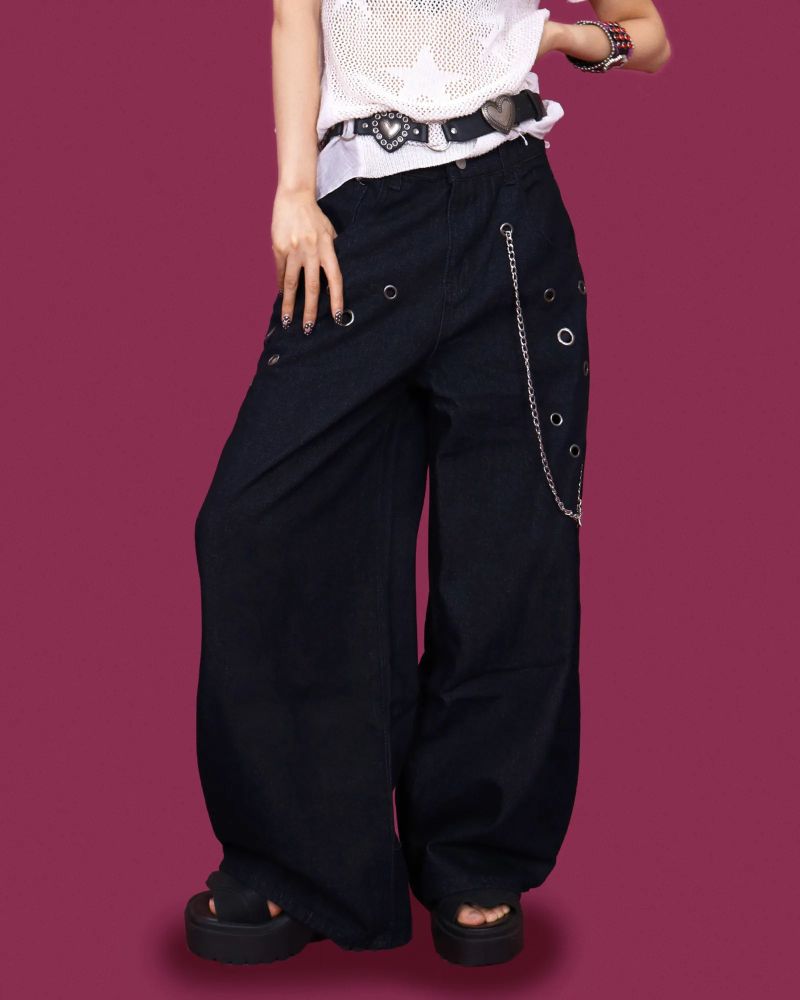 shot eyelet chain wide pants