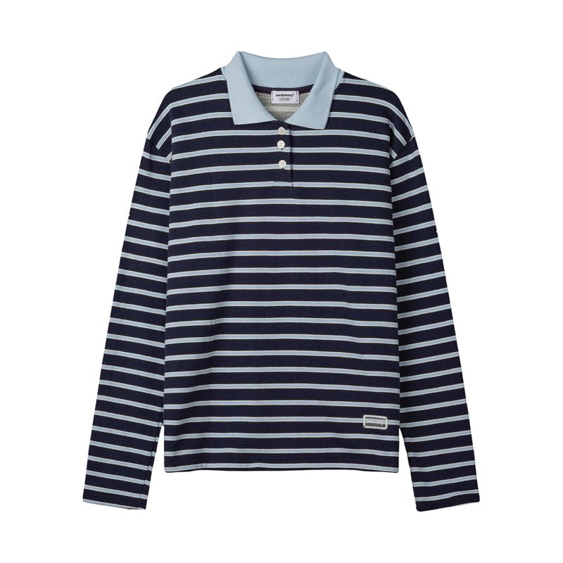 SOFT COLLAR STRIPE T-SHIRT (NAVY)