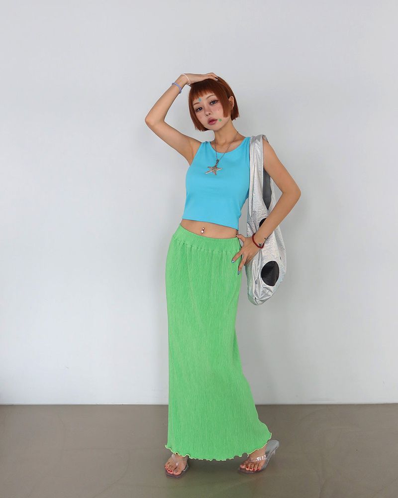 Back Slit Ribbon Knot Round Sleeveless